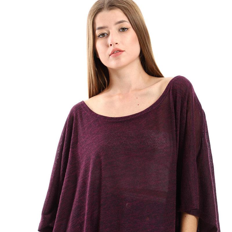 Knitted Deep Round Batwing Sleeves Cover-Up