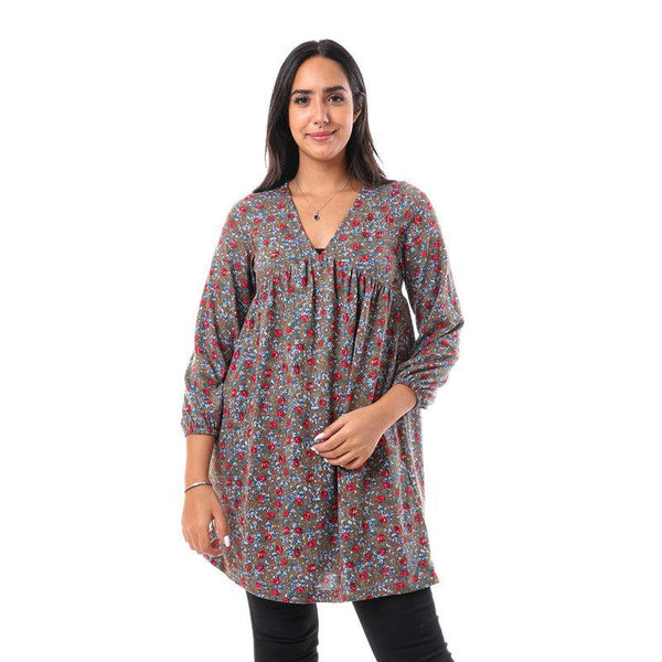 Floral V-Neck Full Sleeves Tunic Top