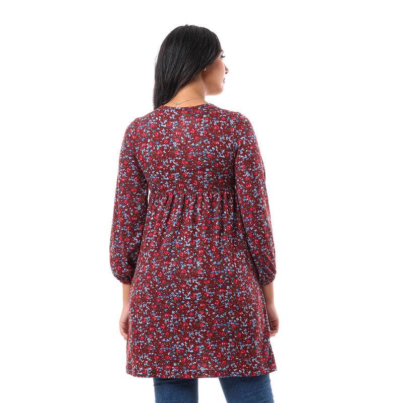 Floral V-Neck Full Sleeves Tunic Top