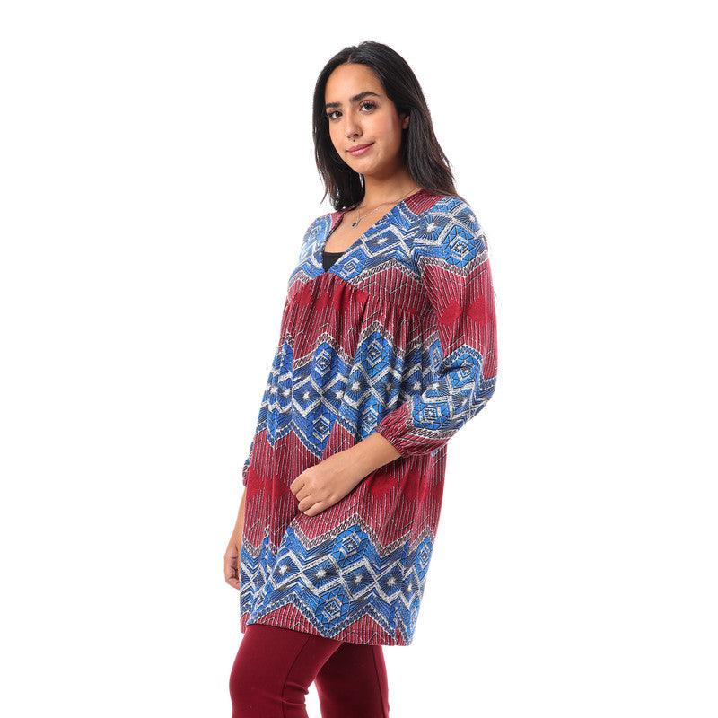 V-Neck Tunic Top With Elastic Cuffs