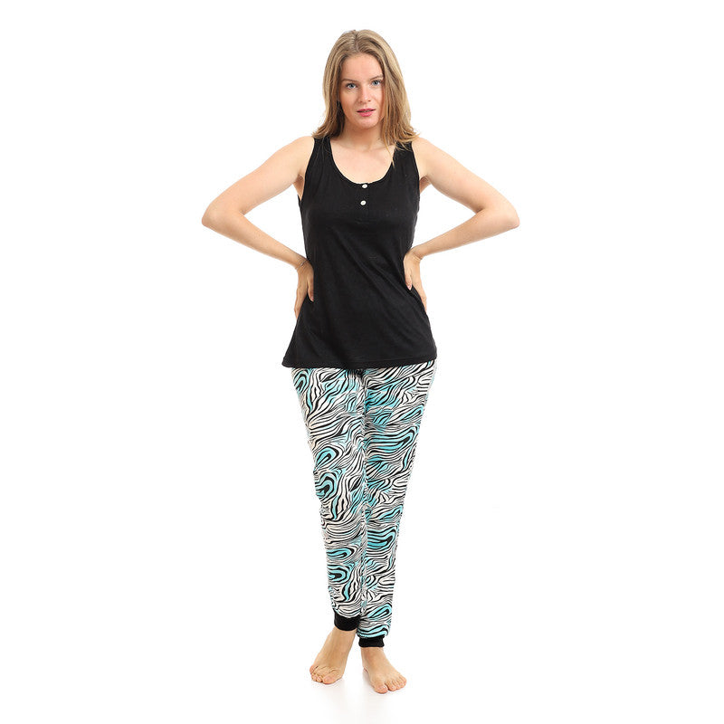Solid Sleeveless Top & Zebra Pants Pajama Set