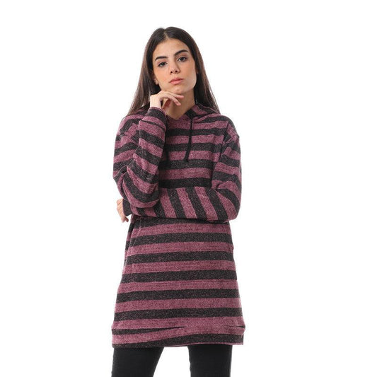 Wild Striped Velvet Long Hoodie