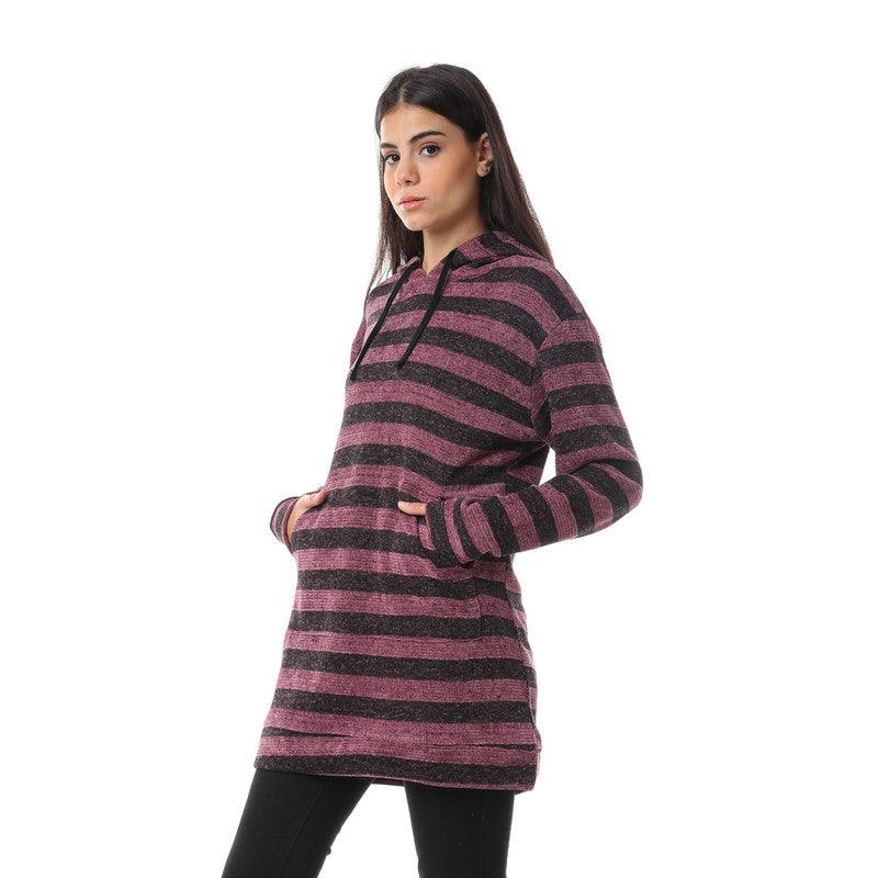 Wild Striped Velvet Long Hoodie