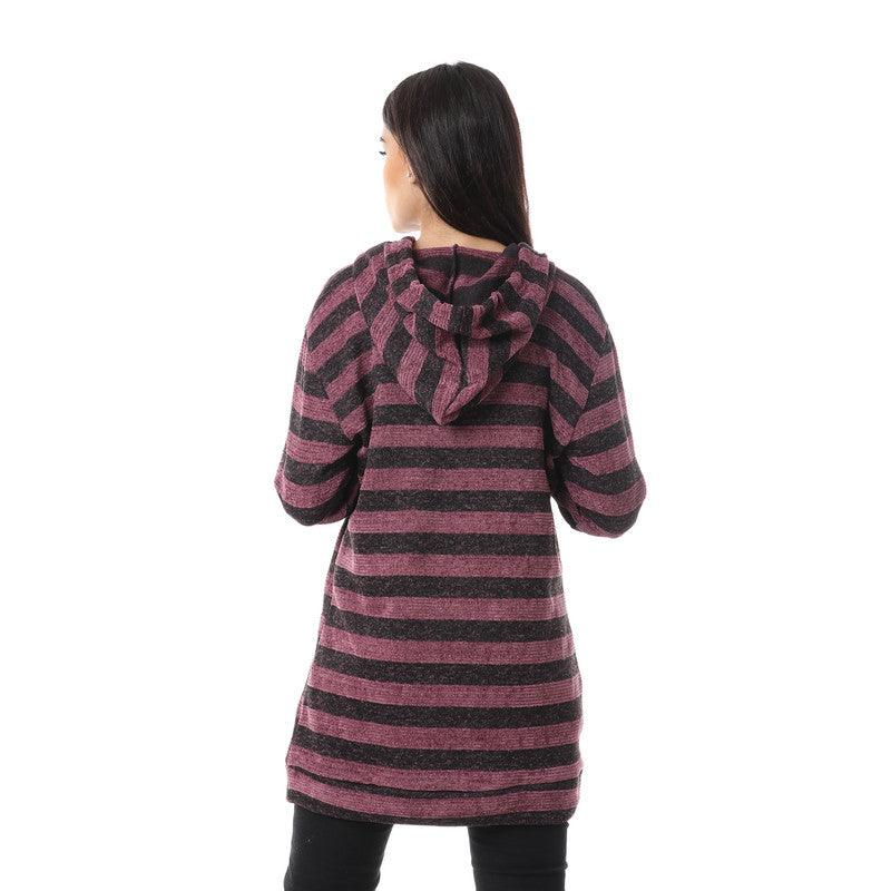 Wild Striped Velvet Long Hoodie