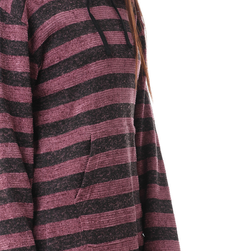 Wild Striped Velvet Long Hoodie