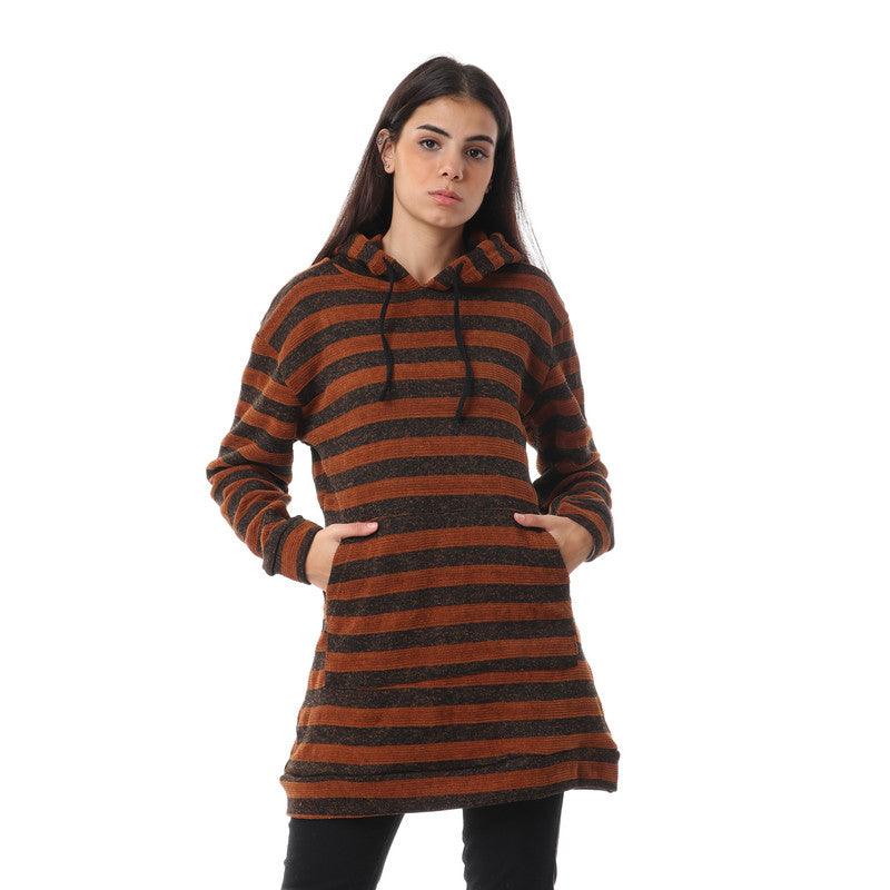 Wild Striped Velvet Long Hoodie