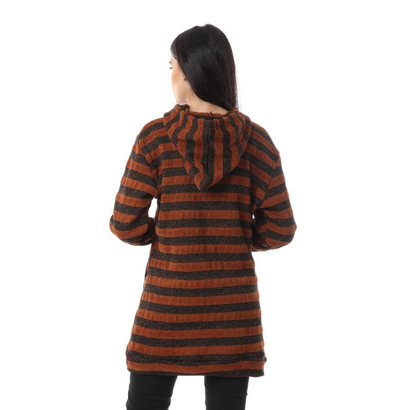 Wild Striped Velvet Long Hoodie