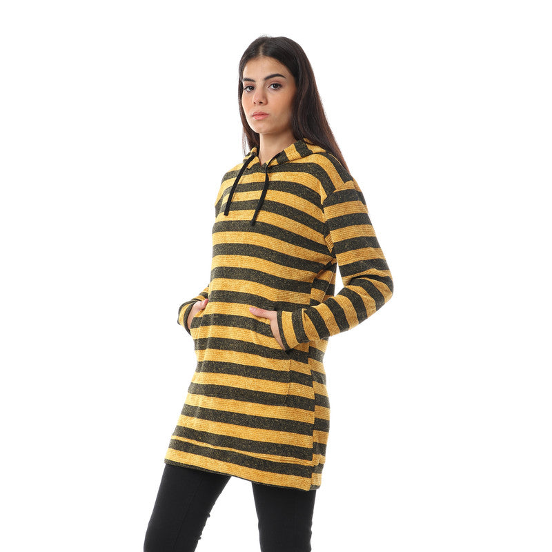 Wild Striped Velvet Long Hoodie