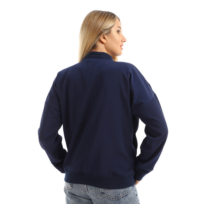 Side Pockets Long Sleeves Hips Length Casual Jacket