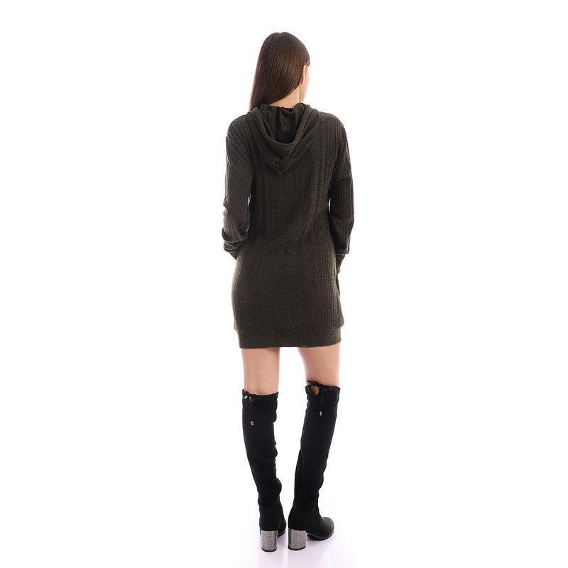 Knitted Hooded Dress With Kangaroo Pocket