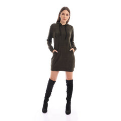 Knitted Hooded Dress With Kangaroo Pocket