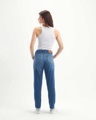 High-Waist Degrade Scratched Mom-Fit Jeans.
