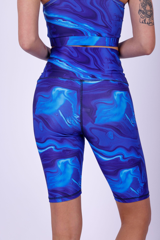 Blue marble printed cycling short