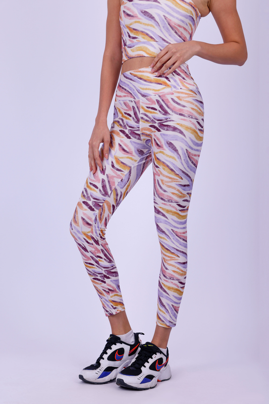 Colorful stripes printed capri leggings