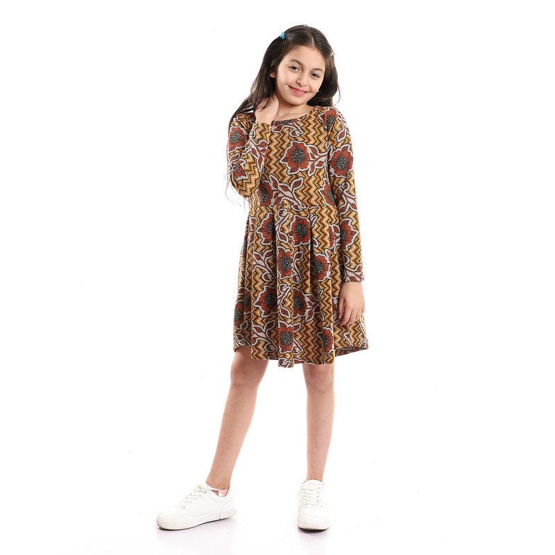 Girls Long Sleeves Floral Dress