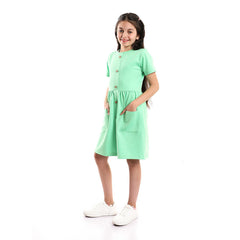 Girls Short Sleeves Dress With Decorative Buttons