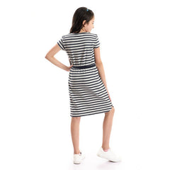 Bi-Tone Striped Cotton Girls Dress