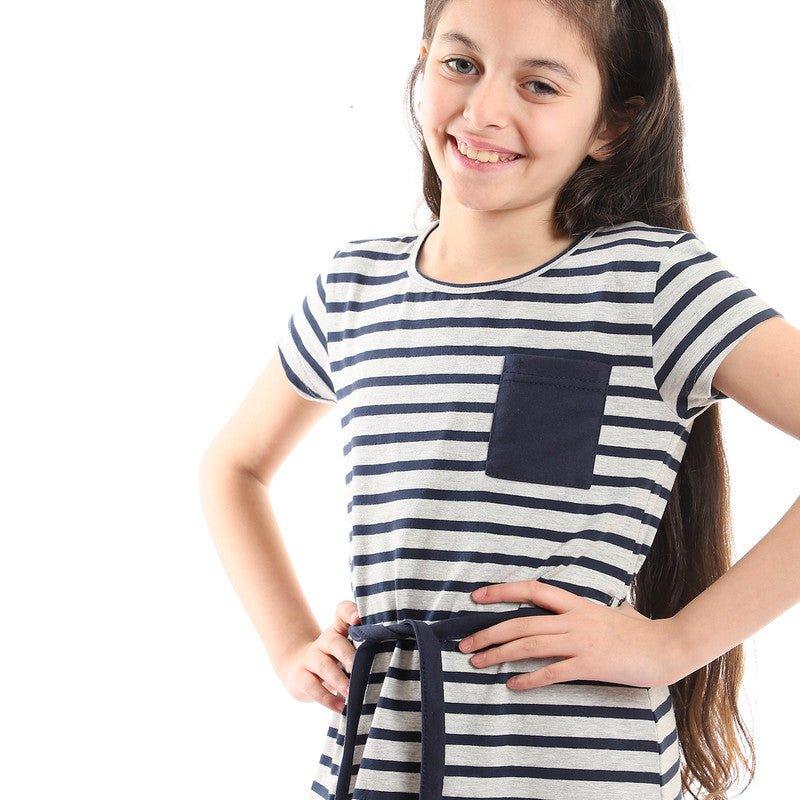 Bi-Tone Striped Cotton Girls Dress