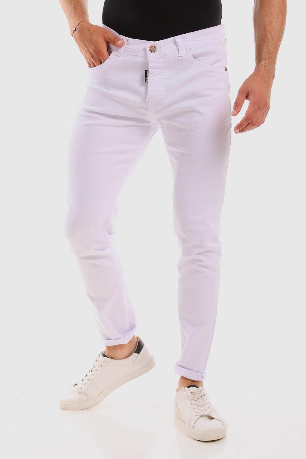 White  Pockets Plain Slim Fit Black Jeans Pants