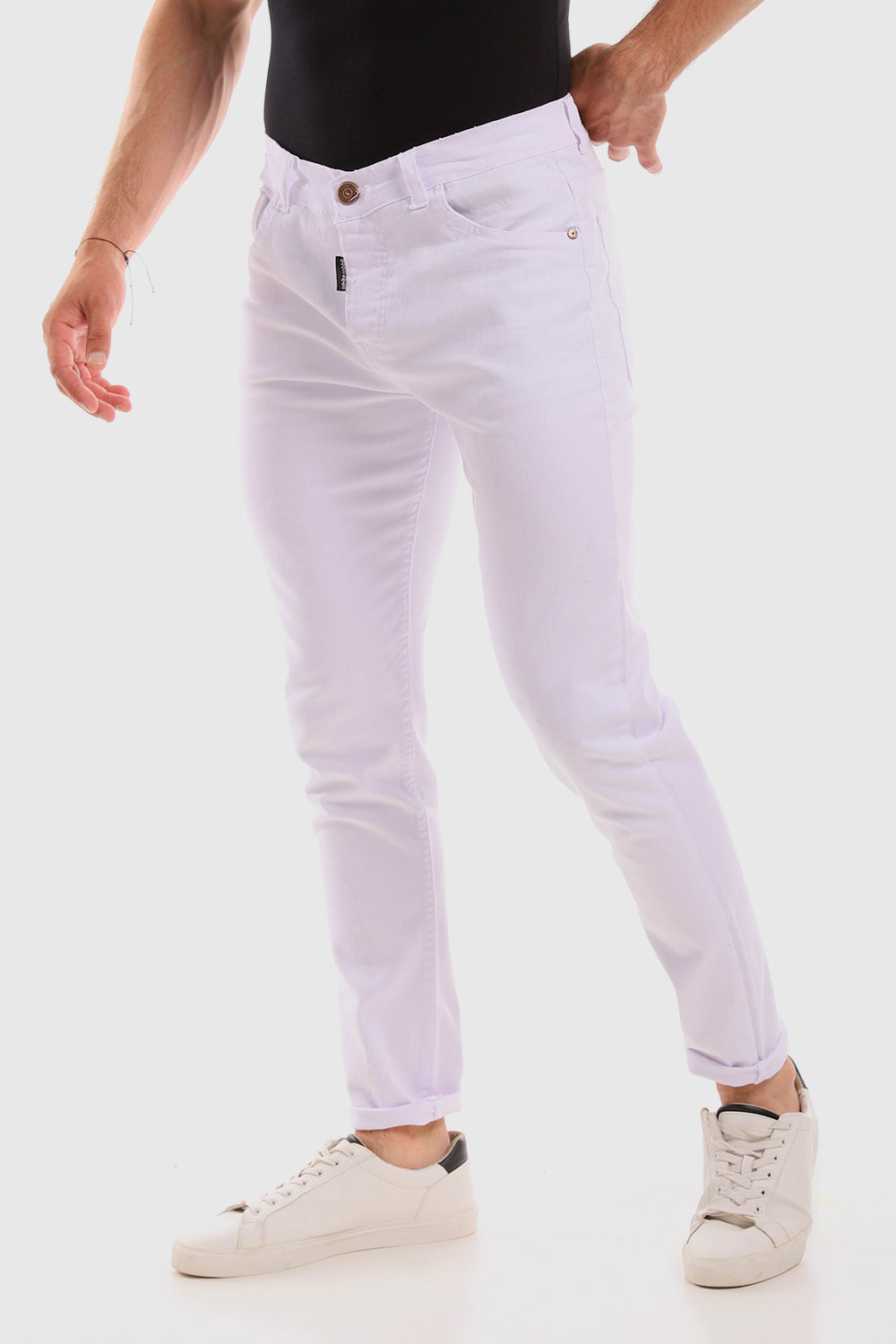 White  Pockets Plain Slim Fit Black Jeans Pants