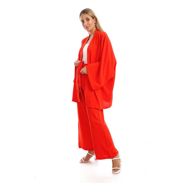 Elegant Casual Solid Kimono Suit