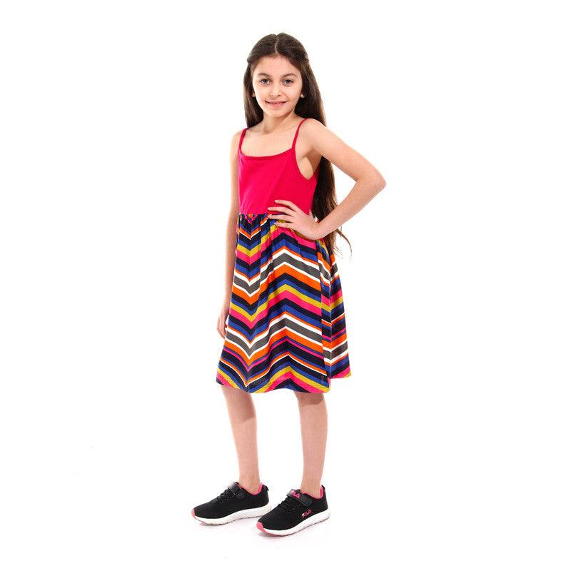 Girls Spaghetti Sleeves Colorful Dress