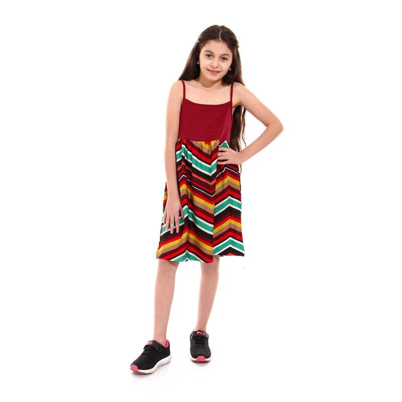 Girls Spaghetti Sleeves Colorful Dress