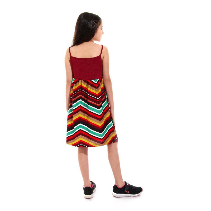 Girls Spaghetti Sleeves Colorful Dress