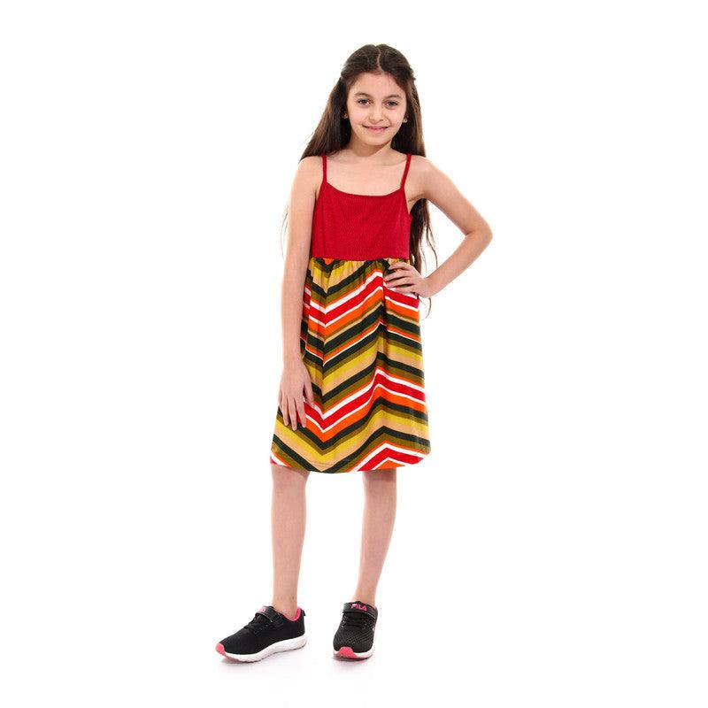 Girls Spaghetti Sleeves Colorful Dress