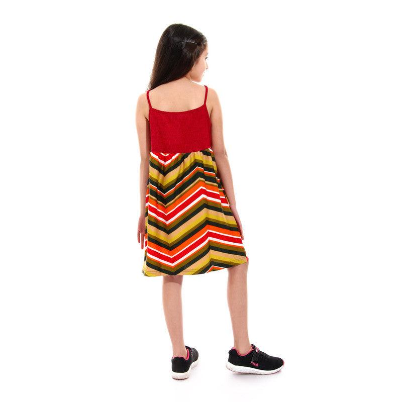 Girls Spaghetti Sleeves Colorful Dress