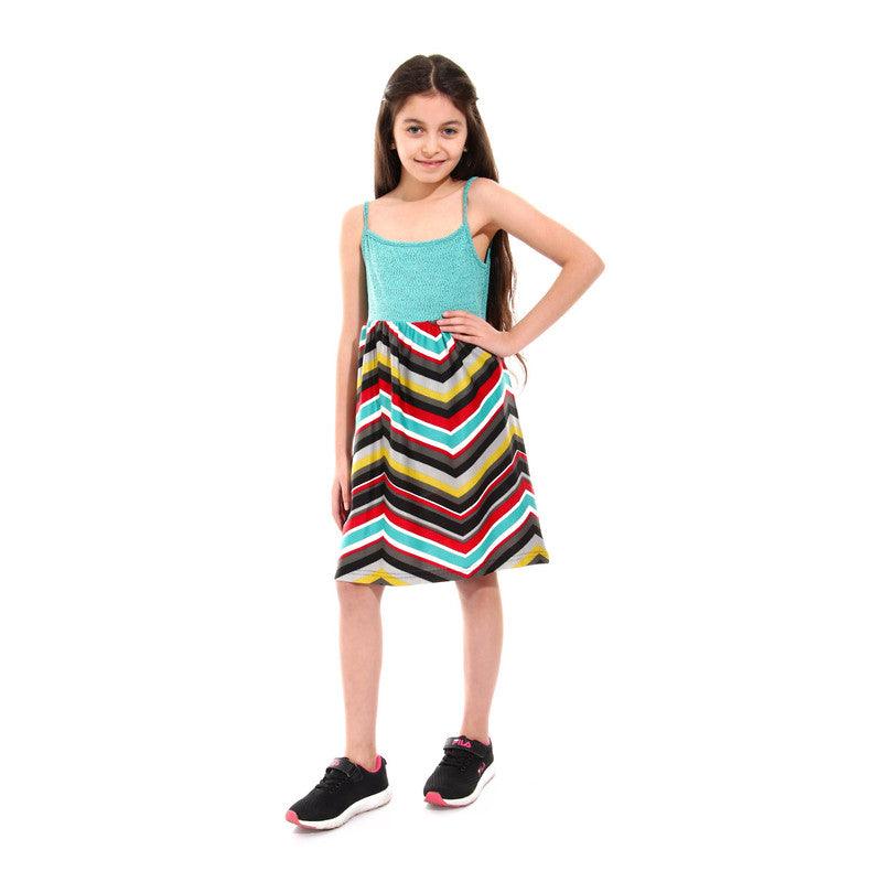 Girls Spaghetti Sleeves Colorful Dress