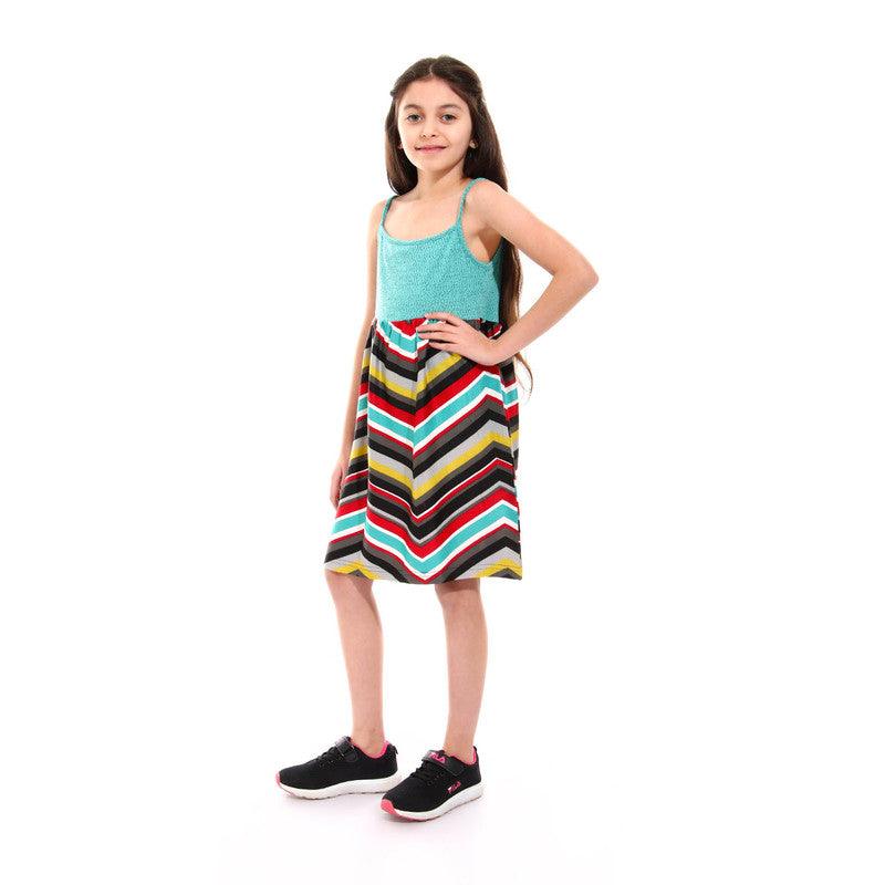 Girls Spaghetti Sleeves Colorful Dress