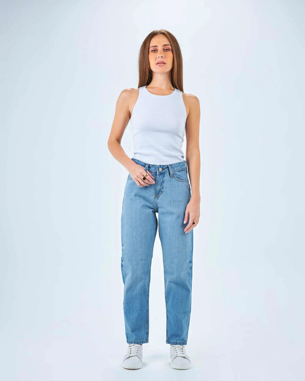 High-Waist Light Washed Mom-Fit Jeans.