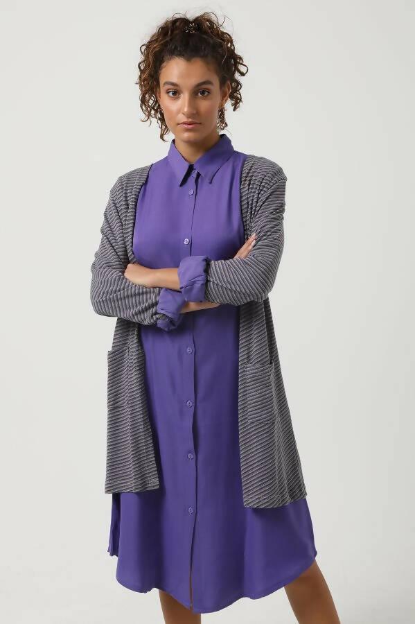 Self Striped Cardigan - Dark Purple