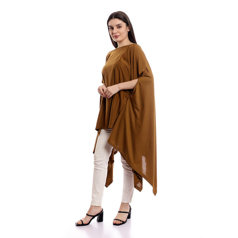Solid Loose Fit Elbow Sleeve Poncho