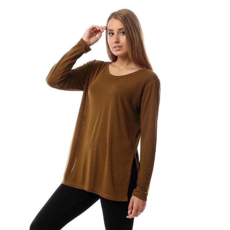 Side Slits Plain Long Sleeves Blouse