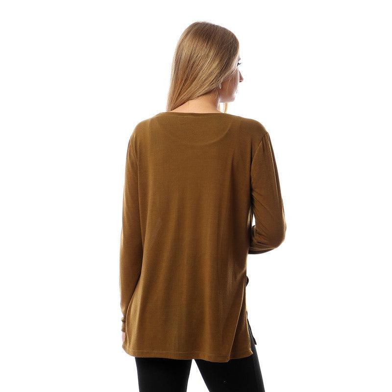 Side Slits Plain Long Sleeves Blouse