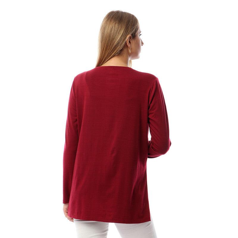 Side Slits Plain Long Sleeves Blouse