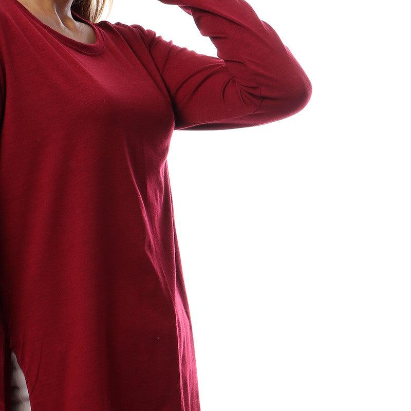 Side Slits Plain Long Sleeves Blouse