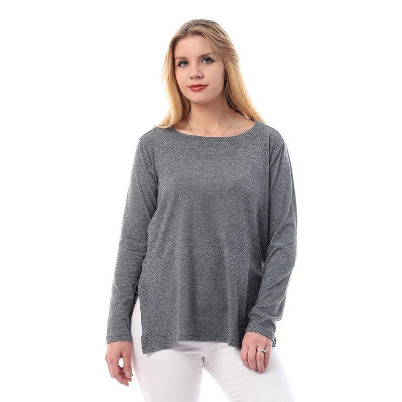 Side Slits Plain Long Sleeves Blouse