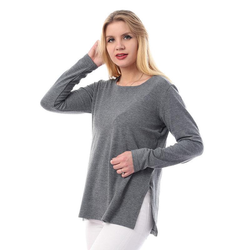 Side Slits Plain Long Sleeves Blouse