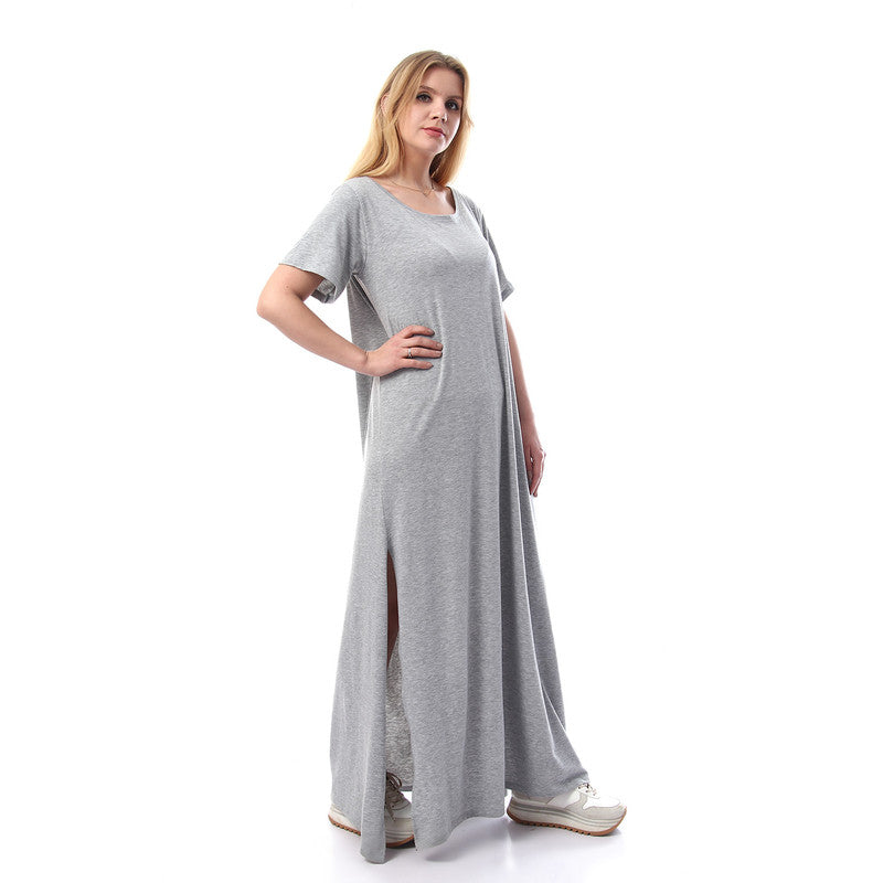 Short Sleeves Loose Maxi Dress With Slits