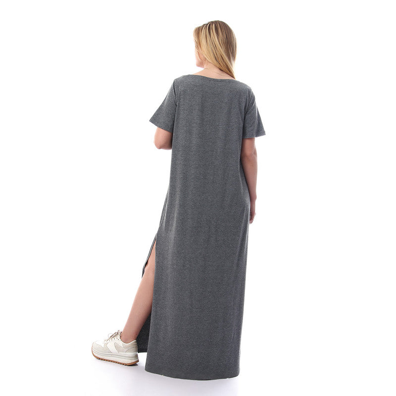 Short Sleeves Loose Maxi Dress With Slits