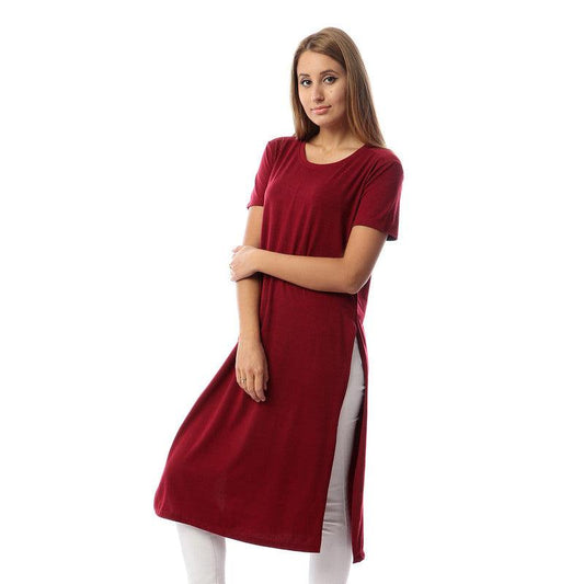 Solid Short Sleeves Top With Slits