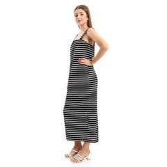 Sleeveless Striped Casual Dress With Side Slits